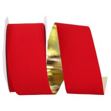 2.5 Inch Outdoor Medium Red Velvet Ribbon, Gold Metallic Back, 25 Yard Spool (1 Spool) SALE ITEM